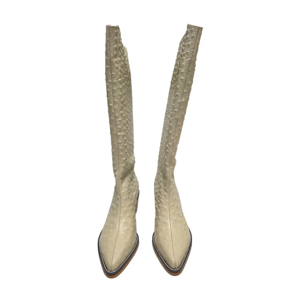 Jimmy Choo Cream Textured Over-the-Knee Leather Boots